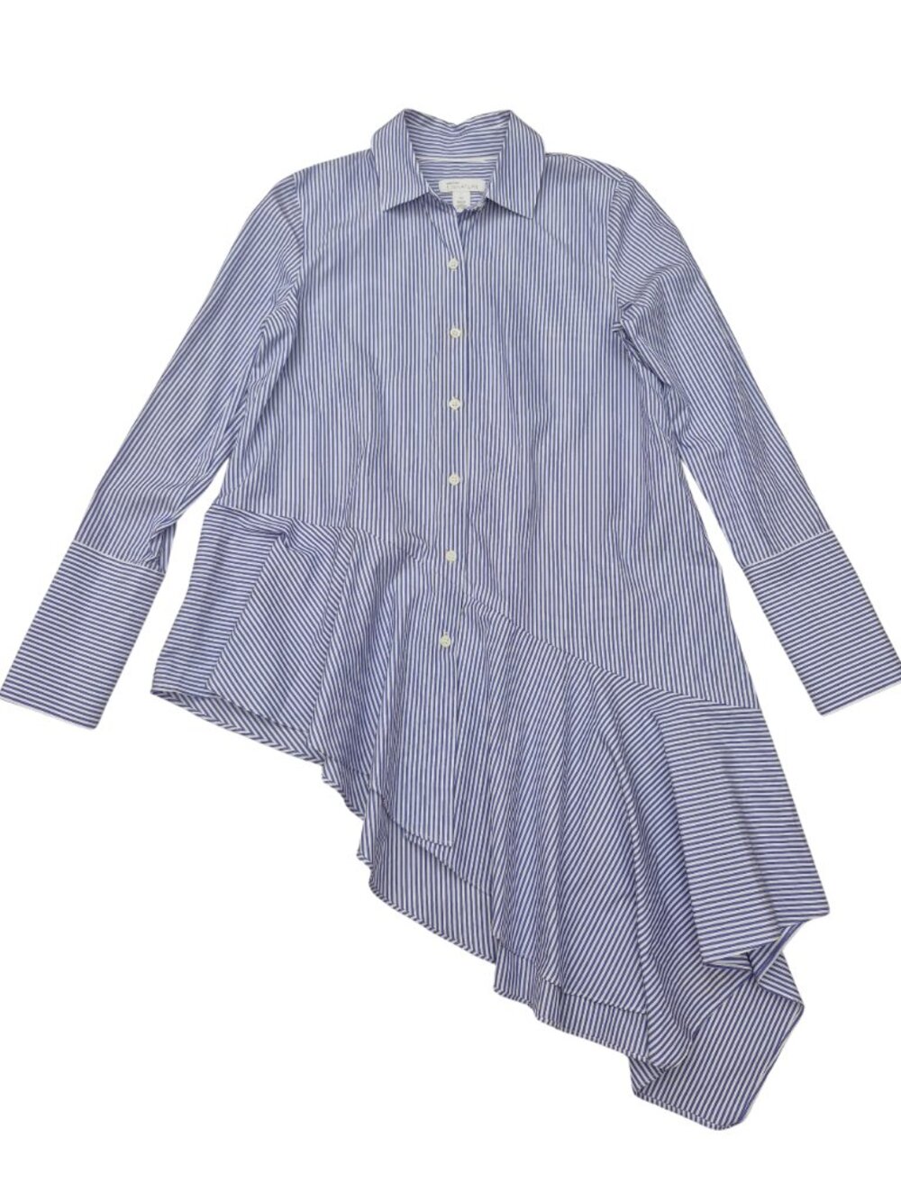 Nordstrom Signature Asymmetrical Hem Striped Shirt Tunic XS Buttons Long Sleeve